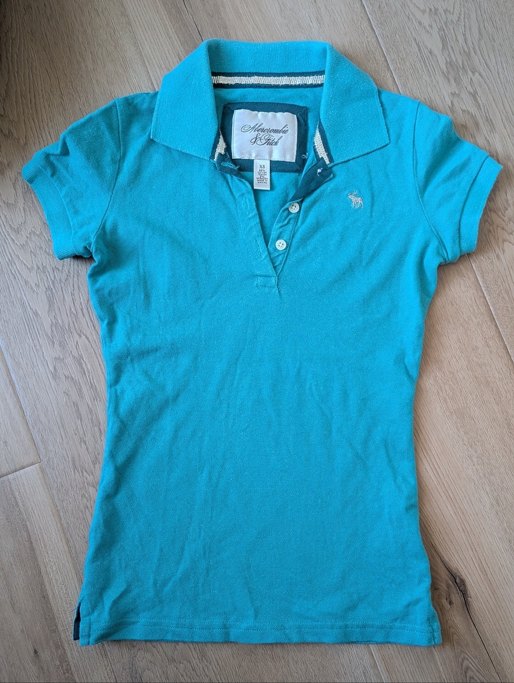 Y2K Abercrombie & Fitch Blue Polo Collared Logo Shirt XS Stretch